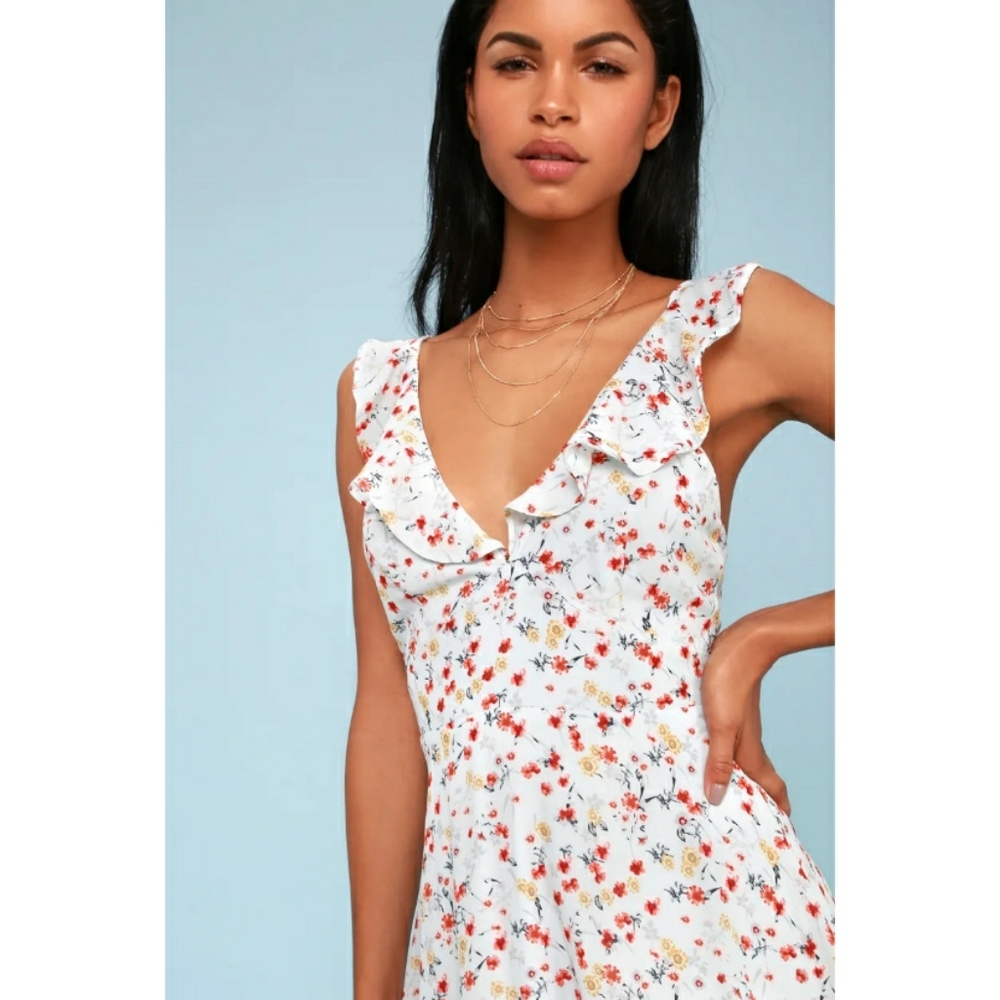 LULU'S By the Bouq Light Blue Floral Print Skater Dress sz XS Womens Fit & Flare - Picture 5 of 12